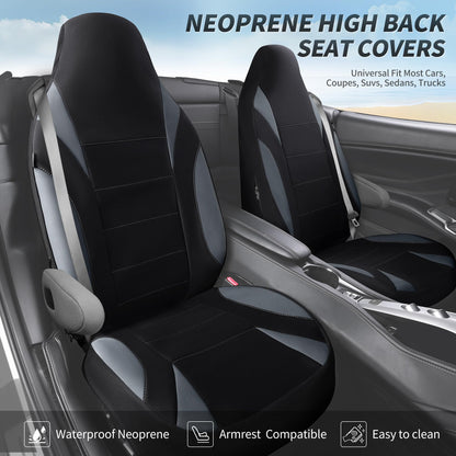 CAR PASS Waterproof Car Seat Covers Front Seats Only with 5mm Composite EVA, Neoprene Car Seat Cover with Separate Headrest Cover, Quick Setup Universal Fit for Car SUV Trucks,Airbag Compatible（Gray