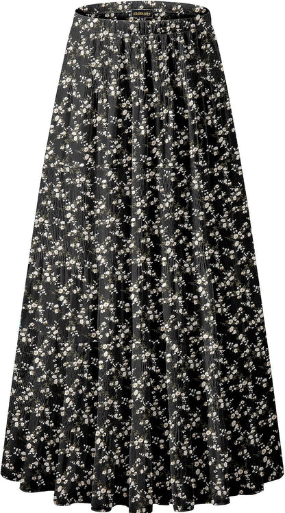 NASHALYLY Women's Chiffon Elastic High Waist Pleated A-Line Maxi Skirts