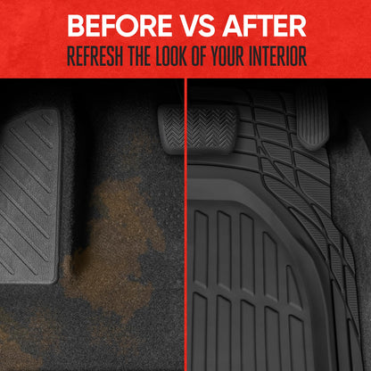Motor Trend -2 Piece Front Car Floor Mats- Black FlexTough Contour Liners-Deep Dish Heavy Duty Rubber Floor Mats for Car SUV Truck & Van-All Weather Protection, Universal Trim to Fit