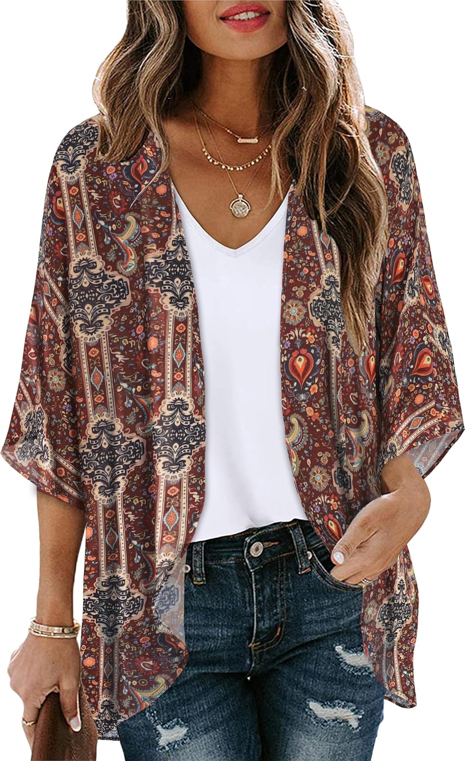 CHICGAL Womens Floral Kimono Cardigan Beach Cover Up Casual Summer Tops