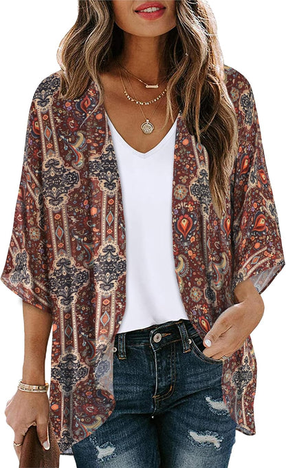 CHICGAL Womens Floral Kimono Cardigan Beach Cover Up Casual Summer Tops