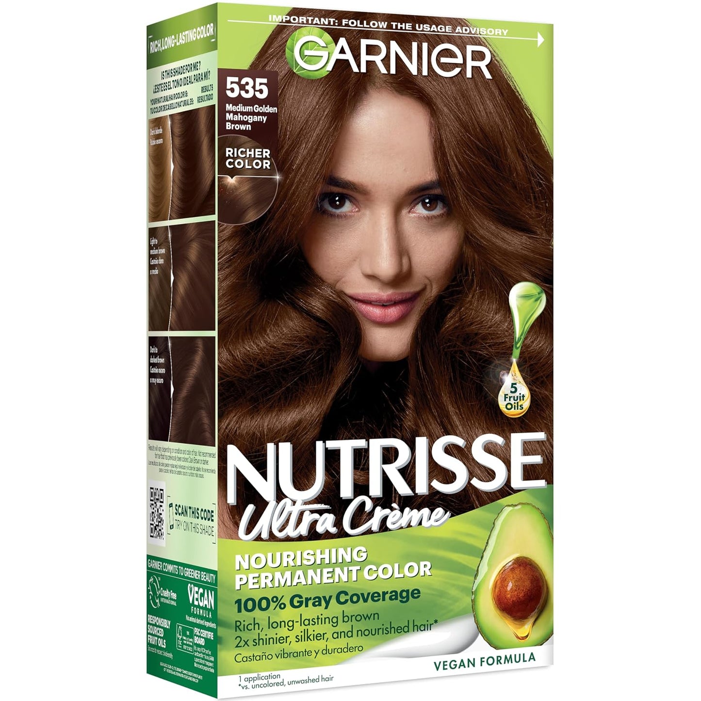 Garnier Nutrisse Ultra Crème Hair Color, Permanent Hair Dye with 100% Gray Coverage, Vegan & Cruelty-Free, 33 Darkest Golden Brown (Caramel Fudge), 1 Count