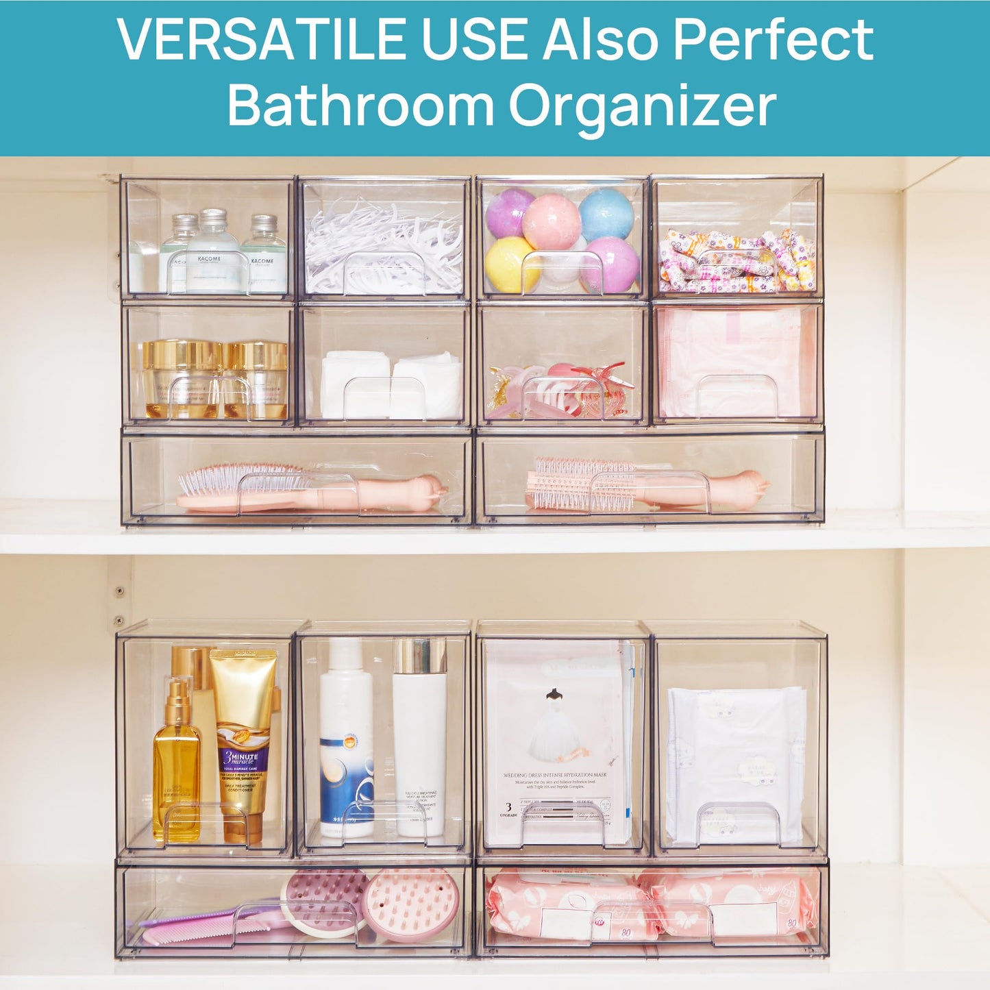 Vtopmart 2 Pack Small Clear Stackable Storage Drawers for Desk, Countertop