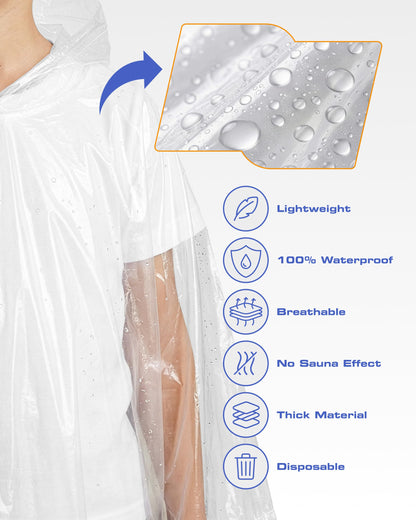 Hagon PRO Disposable Rain Ponchos for Adults (5 Pack)