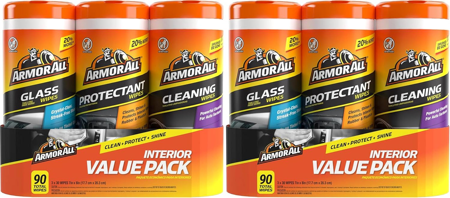 Armor All Car Interior Value Pack, 90 Count, Auto Cleaning Wipes