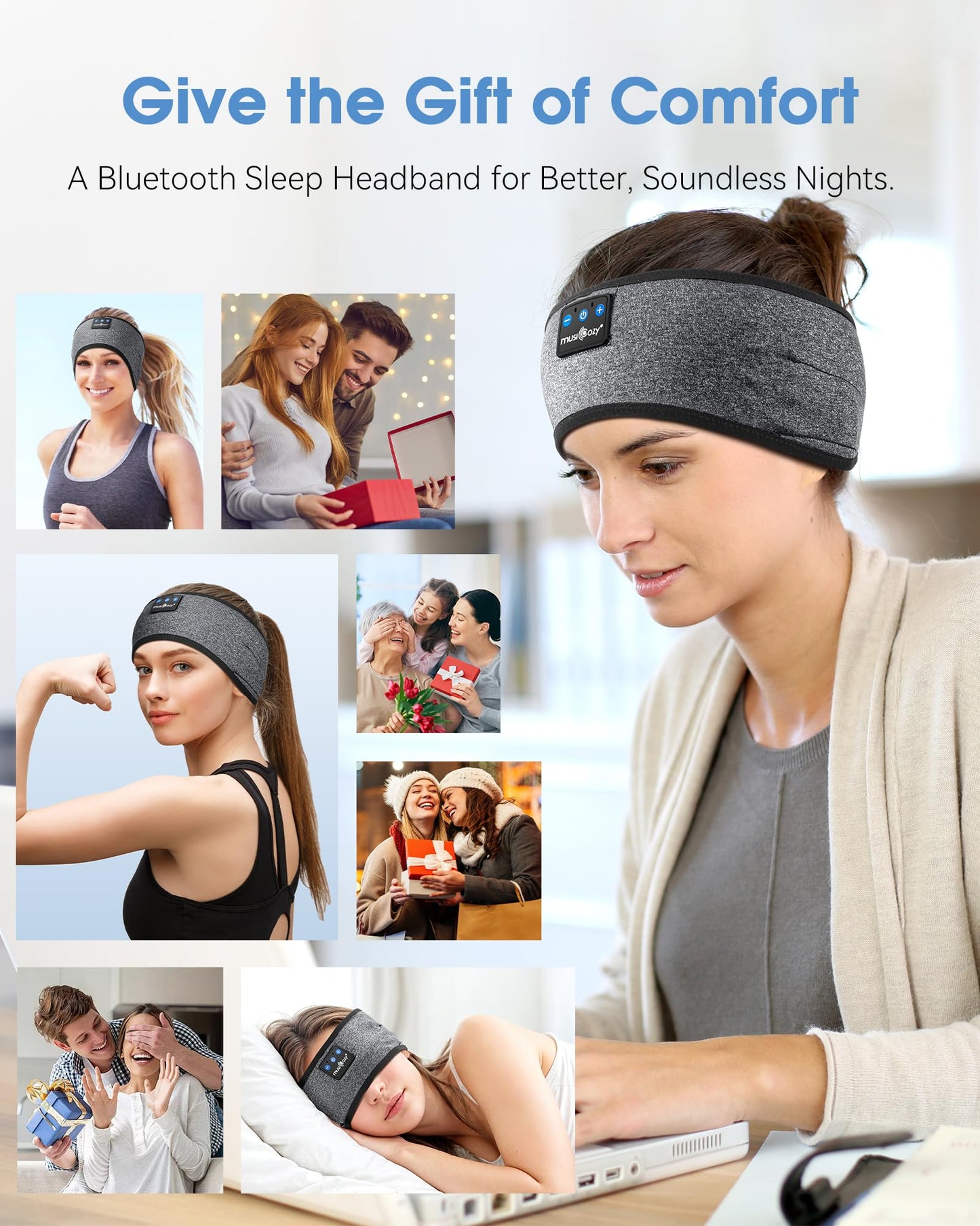 MUSICOZY Sleep Headphones Bluetooth Headband Headphones for Side Sleepers