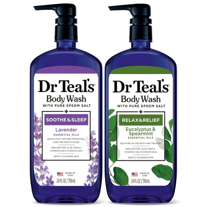 Dr Teal's Body Wash with Pure Epsom Salt, Relax & Relief with Eucalyptus & Spearmint, 24 fl oz (Pack of 2)
