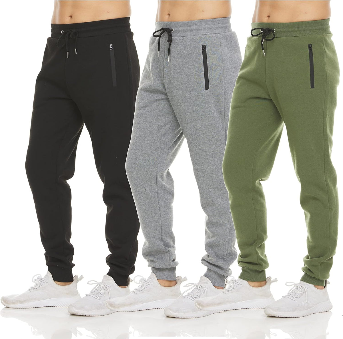 PURE CHAMP Sweatpants for Men 3 Pack Fleece Athletic Workout Joggers Mens Sweatpants with Zipper Pockets Size S-3XL