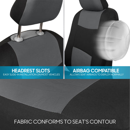 BDK PolyPro Car Seat Covers Full Set in Solid Black, Front and Rear Split Bench Seat Covers for Cars, Easy to Install Car Seats Cover Set and Accessories for Auto Trucks Van SUV - Solid Black