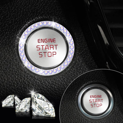 LivTee 2 PCS Crystal Double Rhinestone Car Engine Start Stop Decoration Ring, Bling Car Interior Accessories for Women, Push to Start Button Cover Sticker, Automotive Decals, Light Green