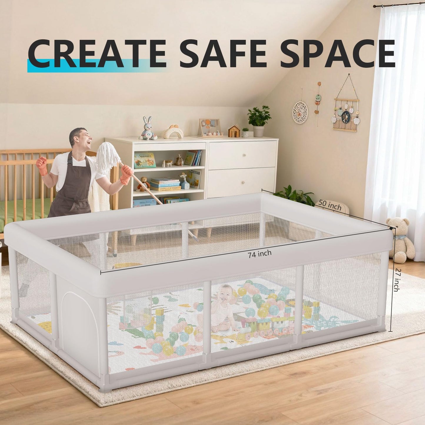 Hiaksedt Baby Playpen 50x50 Inch, Play Pens for Babies and Toddlers
