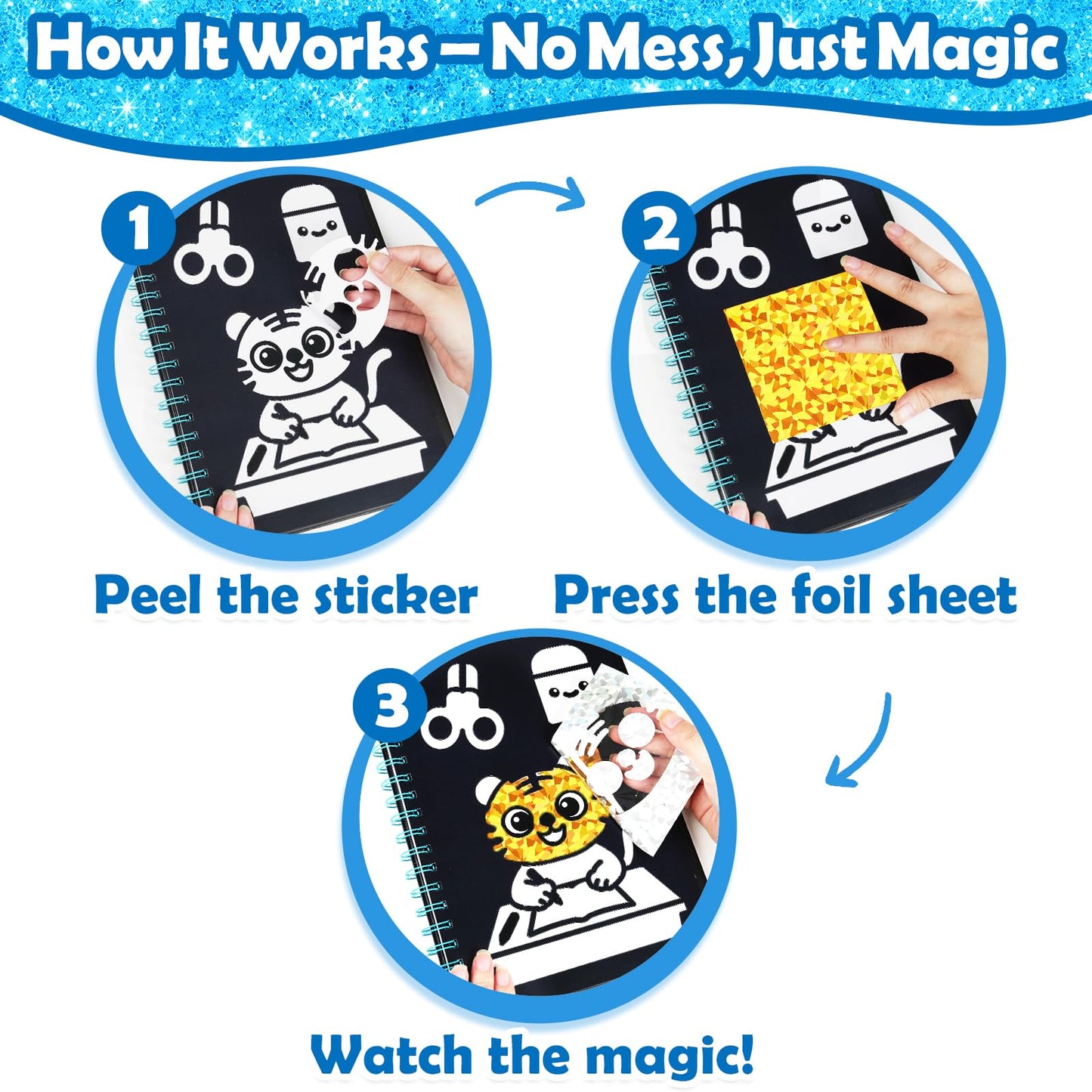 FUNNYB&G Foil Art Craft Kit for Kids, Sparkly Birthday Gift Toy for Boys