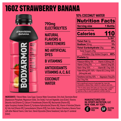 BODYARMOR Sports Drink, Strawberry Banana, Electrolyte Drink Hydration, 12 Fl Oz Bottles (8 Pack), Flavored Coconut Water with B Vitamins & Antioxidants