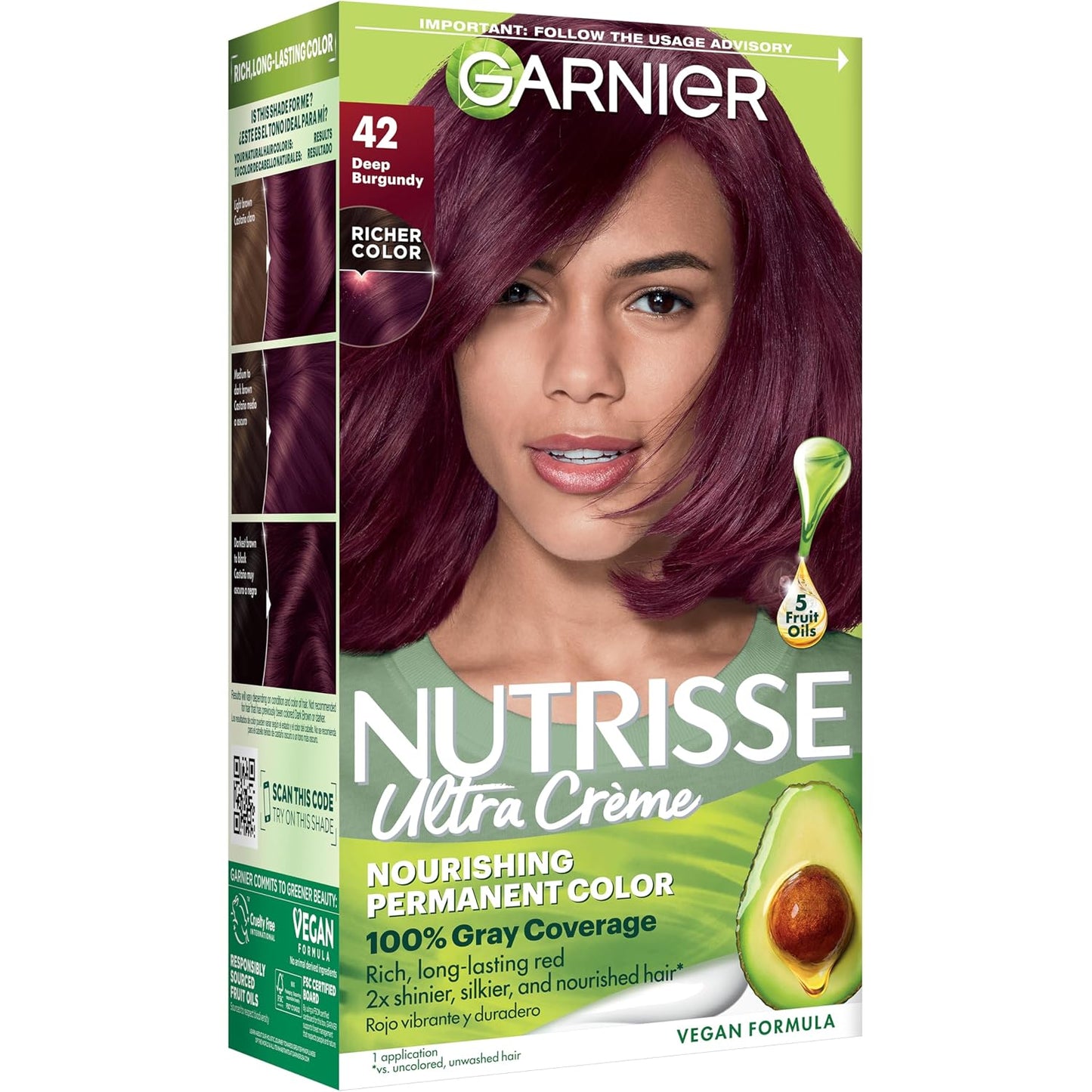 Garnier Nutrisse Ultra Crème Hair Color, Permanent Hair Dye with 100% Gray Coverage, Vegan & Cruelty-Free, 33 Darkest Golden Brown (Caramel Fudge), 1 Count