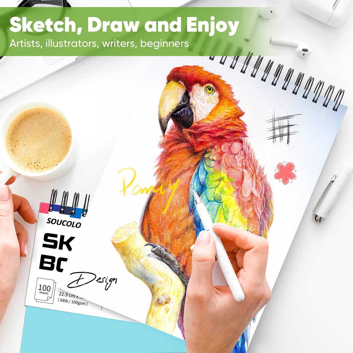 Soucolor Sketch Book 9" x 12", 100 Sheets Kids Art Sketchbook Drawing Pad