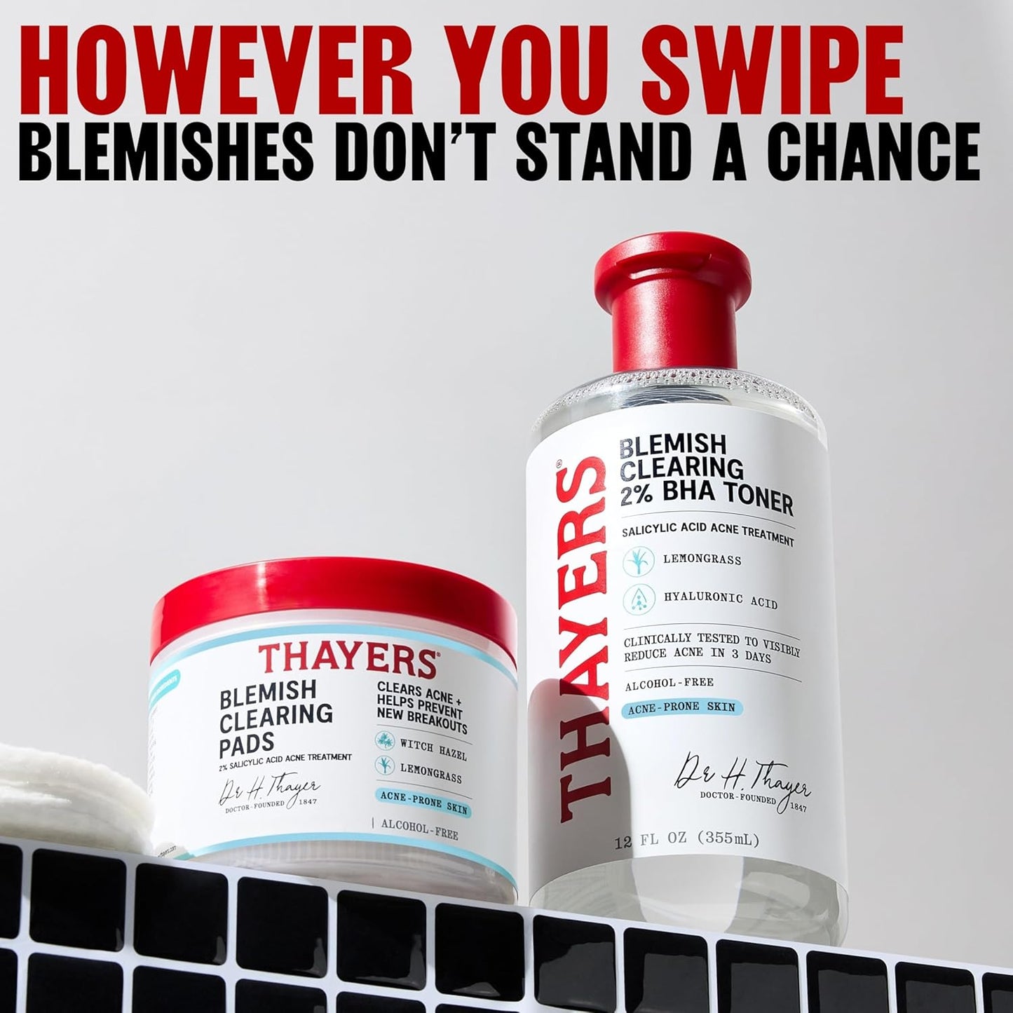 Thayers Blemish Clearing Acne Pads, Salicylic Acid Acne Treatment for Face, Pore Reducing, Exfoliating, and Soothing Skincare, Witch Hazel Toner Pads, 60 Ct