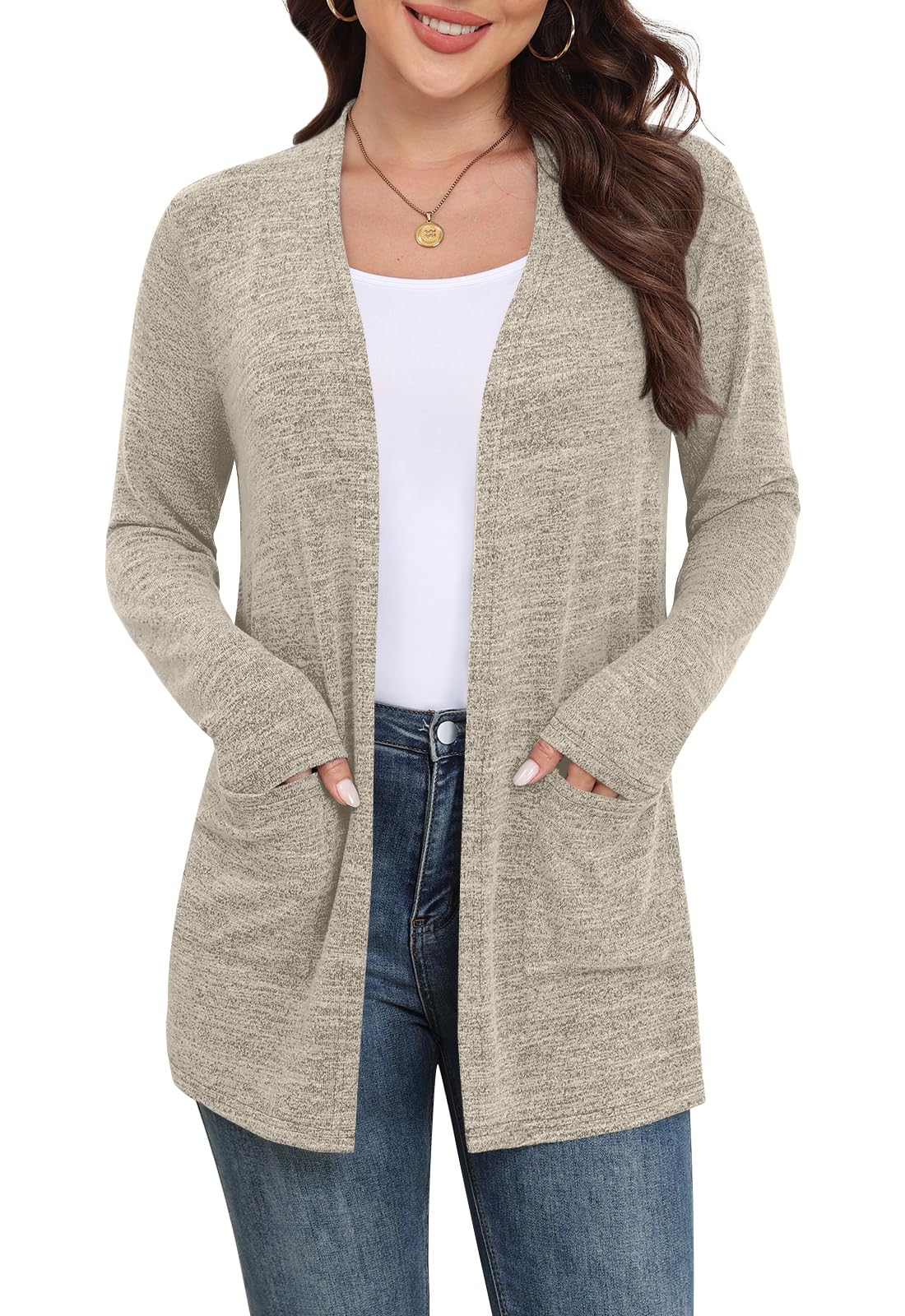 Yincro Women Lightweight Cardigan Long Sleeve Open Front with Pockets S-3XL