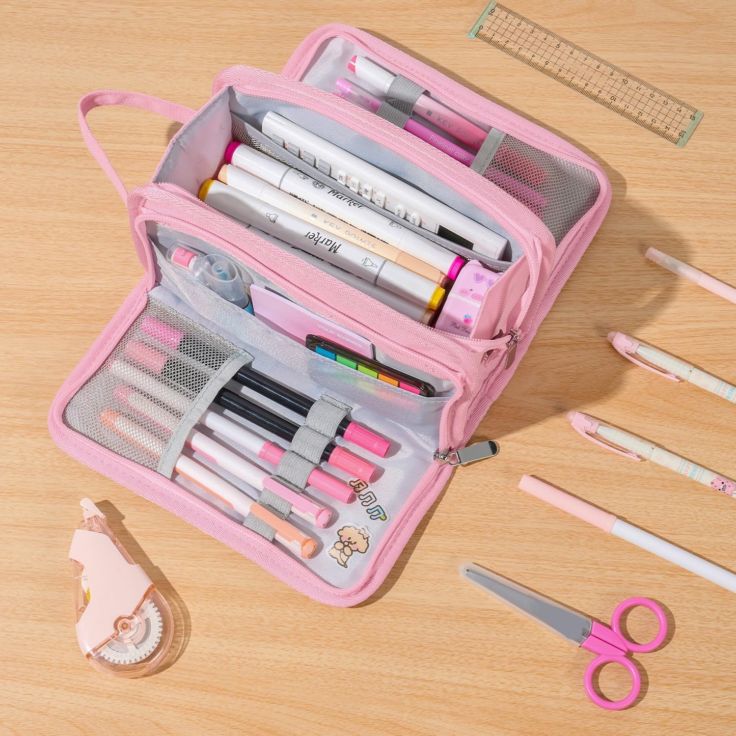 Sooez Large Pencil Case, Pencil Pouch, Pencil Bag, Pencil Box, Pink & Plaid