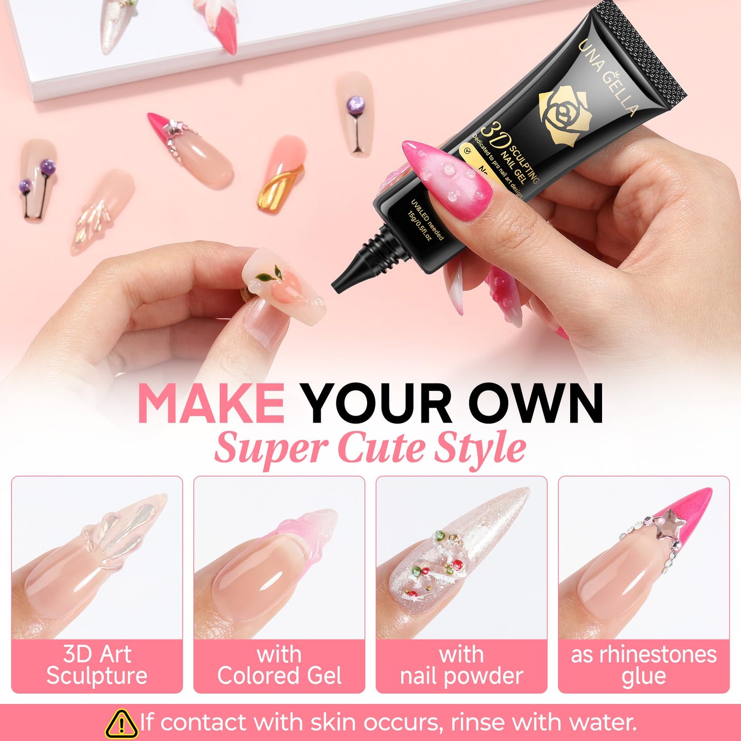 UNA GELLA 9 in 1 Gel Nail Glue U V Super Hold for Gel Nails Tips 10ml