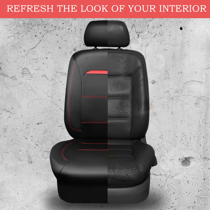 CAR PASS Universal FIT Piping Leather Car Seat Cover, for suvs,Van,Trucks,Airbag Compatible,Inside Zipper Design and Reserved Opening Holes (Full Set, Black and Red)