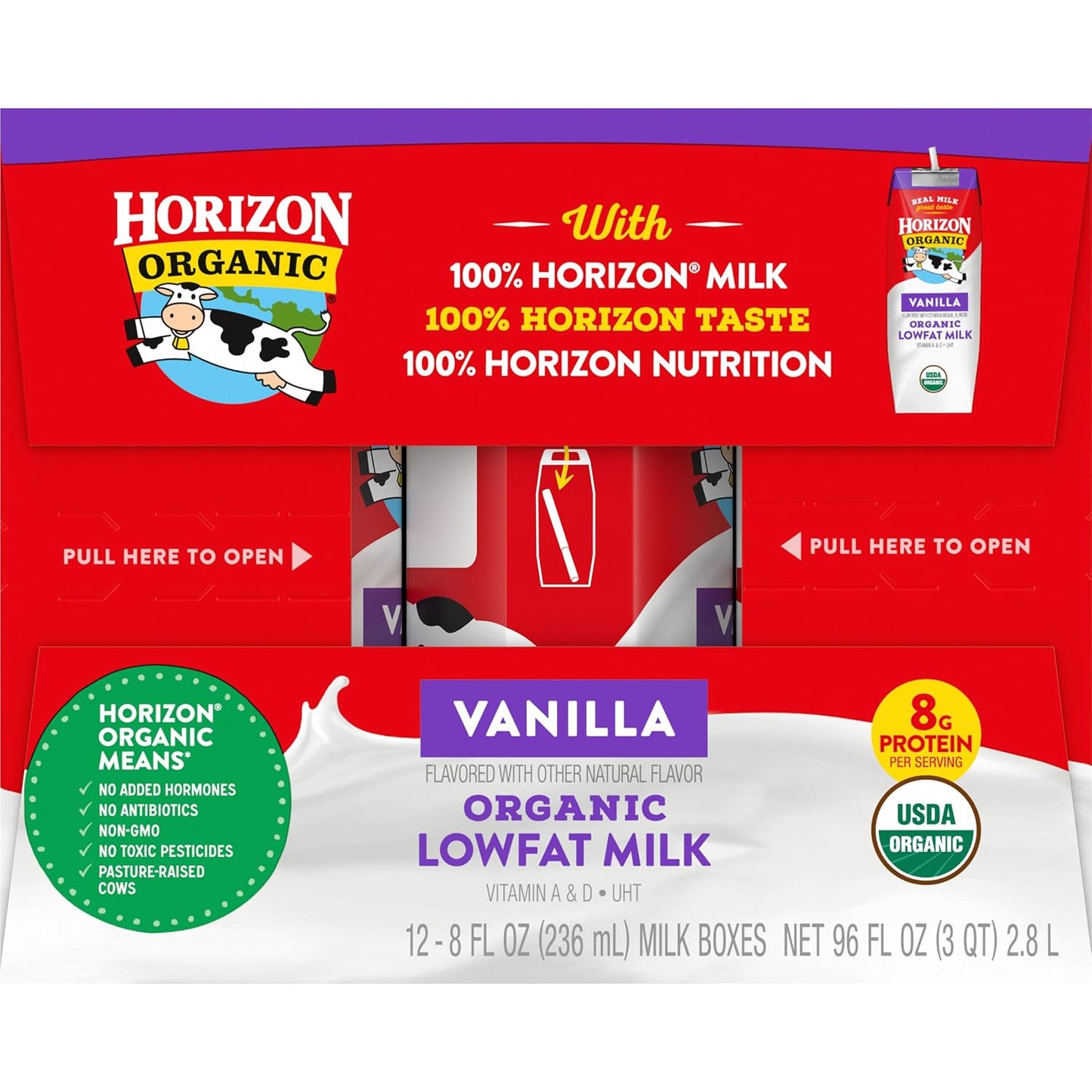 Horizon Organic Shelf Stable Whole Milk Boxes, Pack of 18-8g Protein per Serving