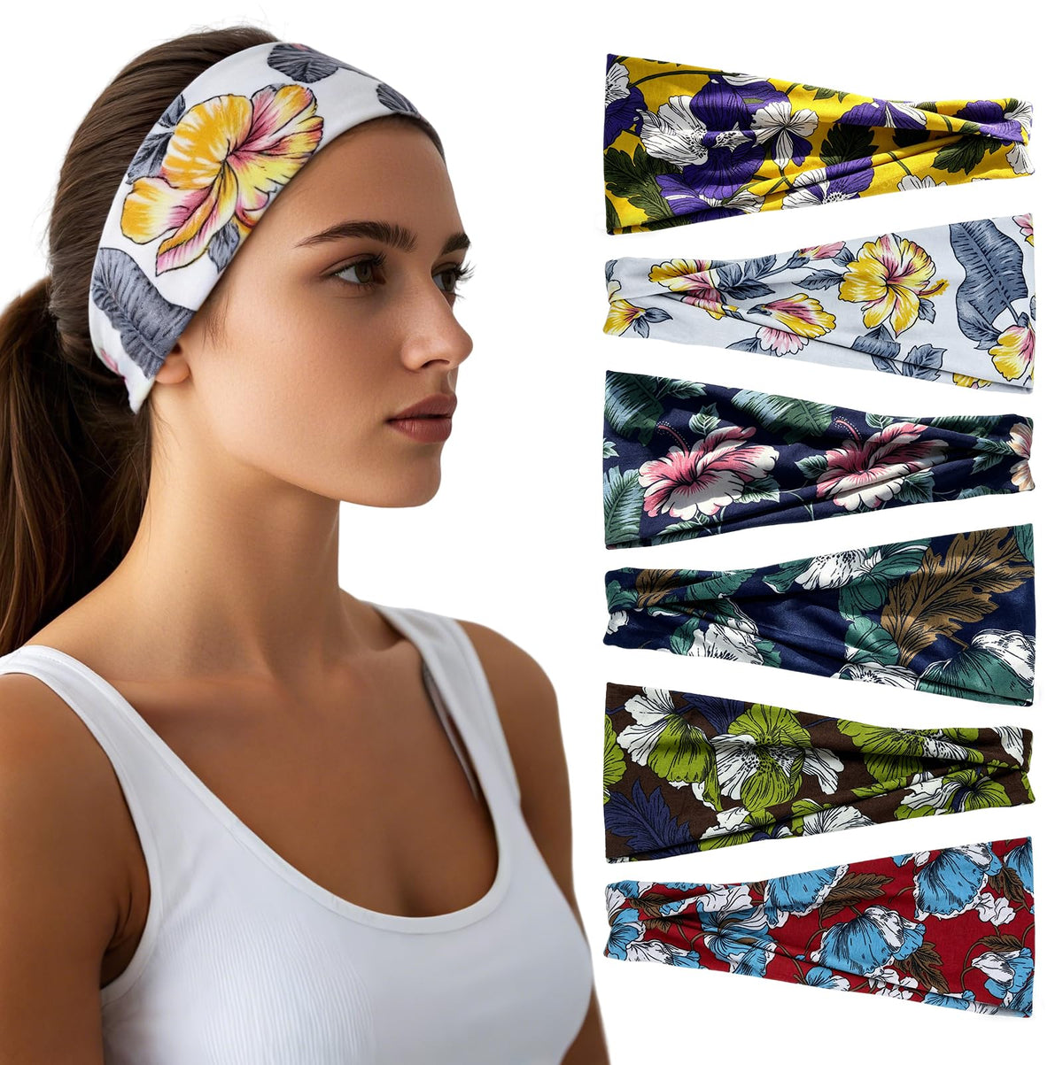 Headbands for Women - 6 Pack Wide Elastic Hair Bands | Stretchy Sweatbands Hair Bands | Soft Sports Thin Head Bands | Non-Slip Accessories Bands for Fashion, Washing Face, Workouts, Yoga, Daily Use