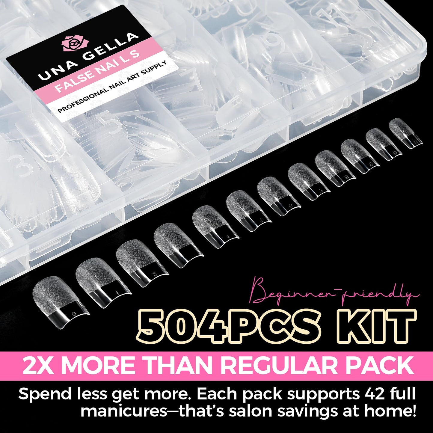 UNA GELLA 504Pcs Medium Pointed Almond Nail Tips, X-Soft Almond Gel Nails