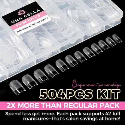 UNA GELLA 504Pcs Medium Pointed Almond Nail Tips, X-Soft Almond Gel Nails
