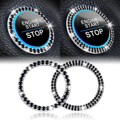 LivTee 2 PCS Crystal Double Rhinestone Car Engine Start Stop Decoration Ring, Bling Car Interior Accessories for Women, Push to Start Button Cover Sticker, Automotive Decals, Light Green