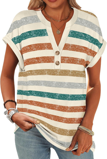 ANRABESS Womens Short Sleeve Henley Tops Summer Shirts Dressy Casual Blouse