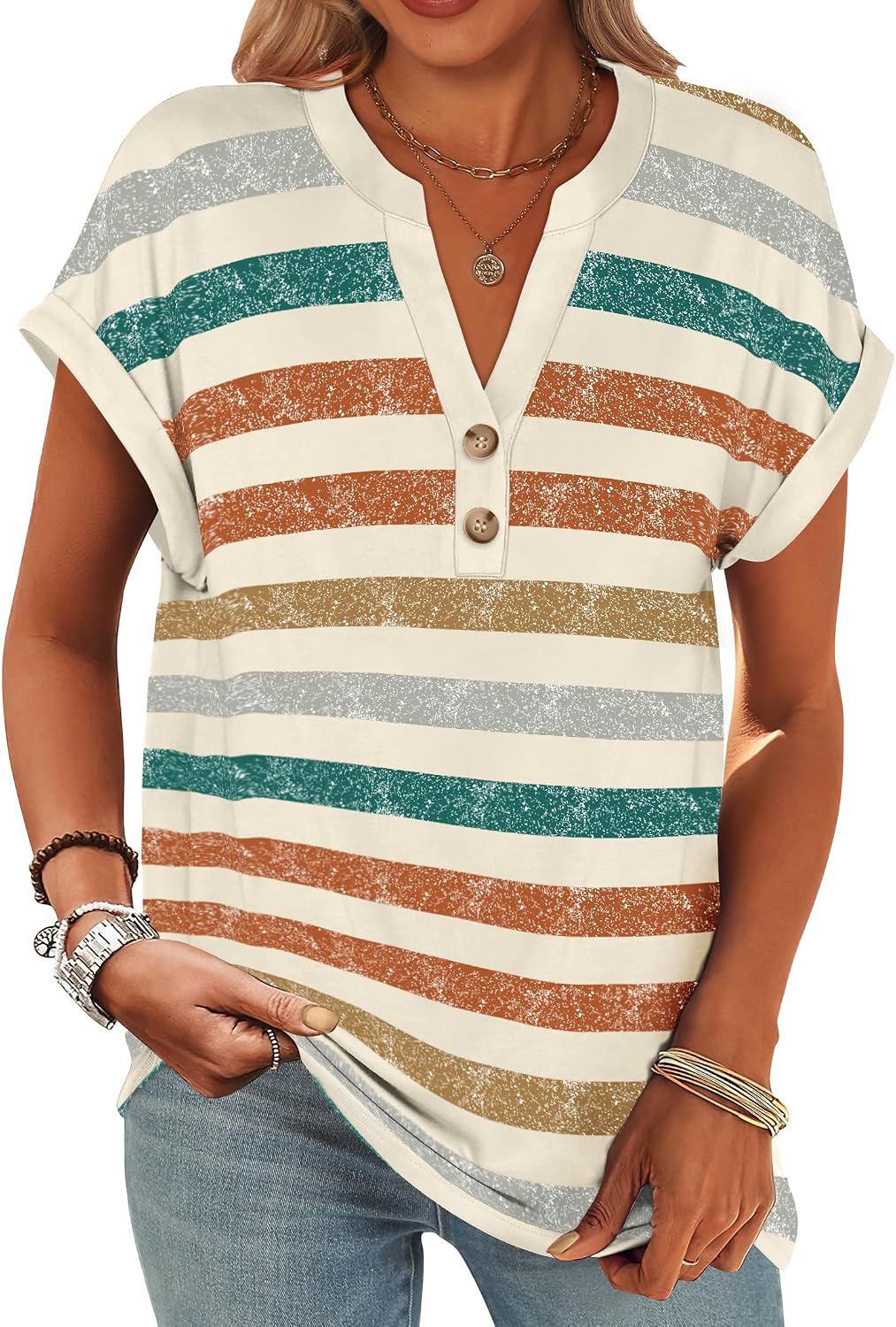 ANRABESS Womens Short Sleeve Henley Tops Summer Shirts Dressy Casual Blouse