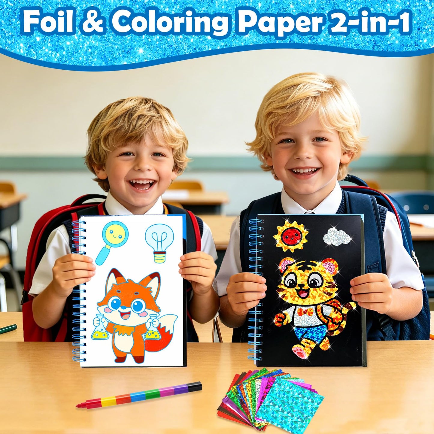 FUNNYB&G Foil Art Craft Kit for Kids, Sparkly Birthday Gift Toy for Boys