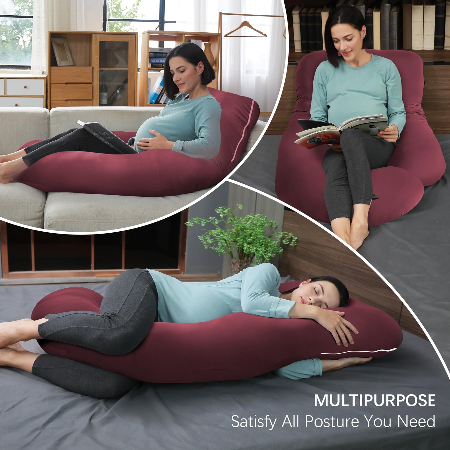 MOON PARK Pregnancy Pillows for Sleeping - U Shaped Full Body Maternity Pillow with Removable Cover - Support for Back, Legs, Belly, HIPS - 65 Inch - Aquamarine