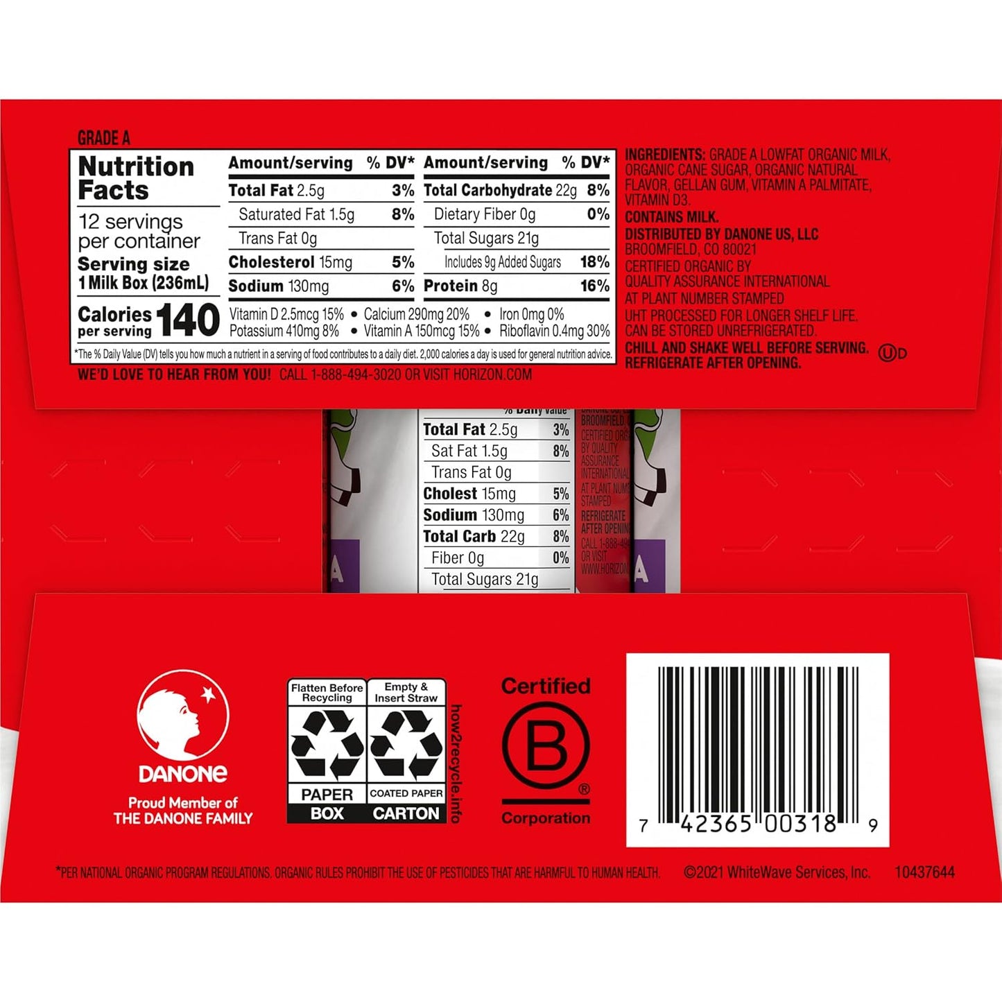Horizon Organic Shelf Stable Whole Milk Boxes, Pack of 18-8g Protein per Serving