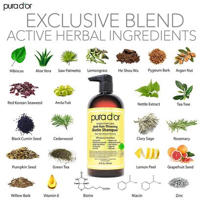 PURA D'OR Deep Moisturizing Biotin Hair Regrwoth Conditioner Thickens, Softens, & Moisturizes Dry, Frizzy, Damaged Hair w/Argan Oil, Pumpkin, Rosemary, Honeysuckle, Vitamin E, Men & Women, 16oz