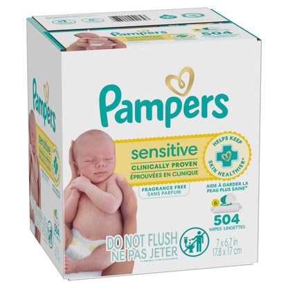 Pampers Sensitive Baby Wipes, Clinically Proven, Fragrance Free, Unscented, Water Based, Hypoallergenic, Multi-Use, Hand Wipes 1008 Wipes Total (18X Flip-Top Packs) [Packaging May Vary]