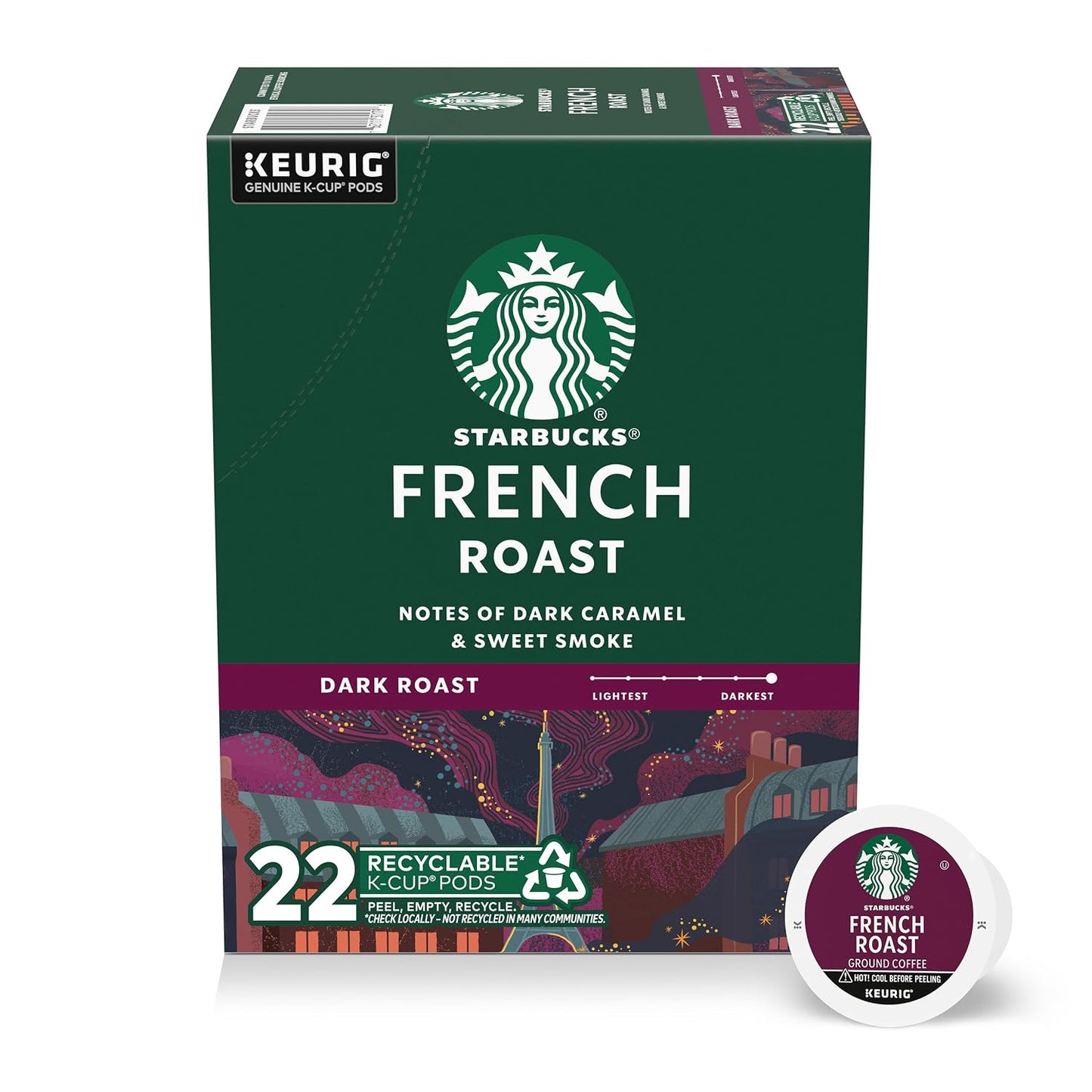 Starbucks K-Cup Coffee Pods, Dark Roast Hot or Iced Coffee, French Roast, 96 Keurig Pods