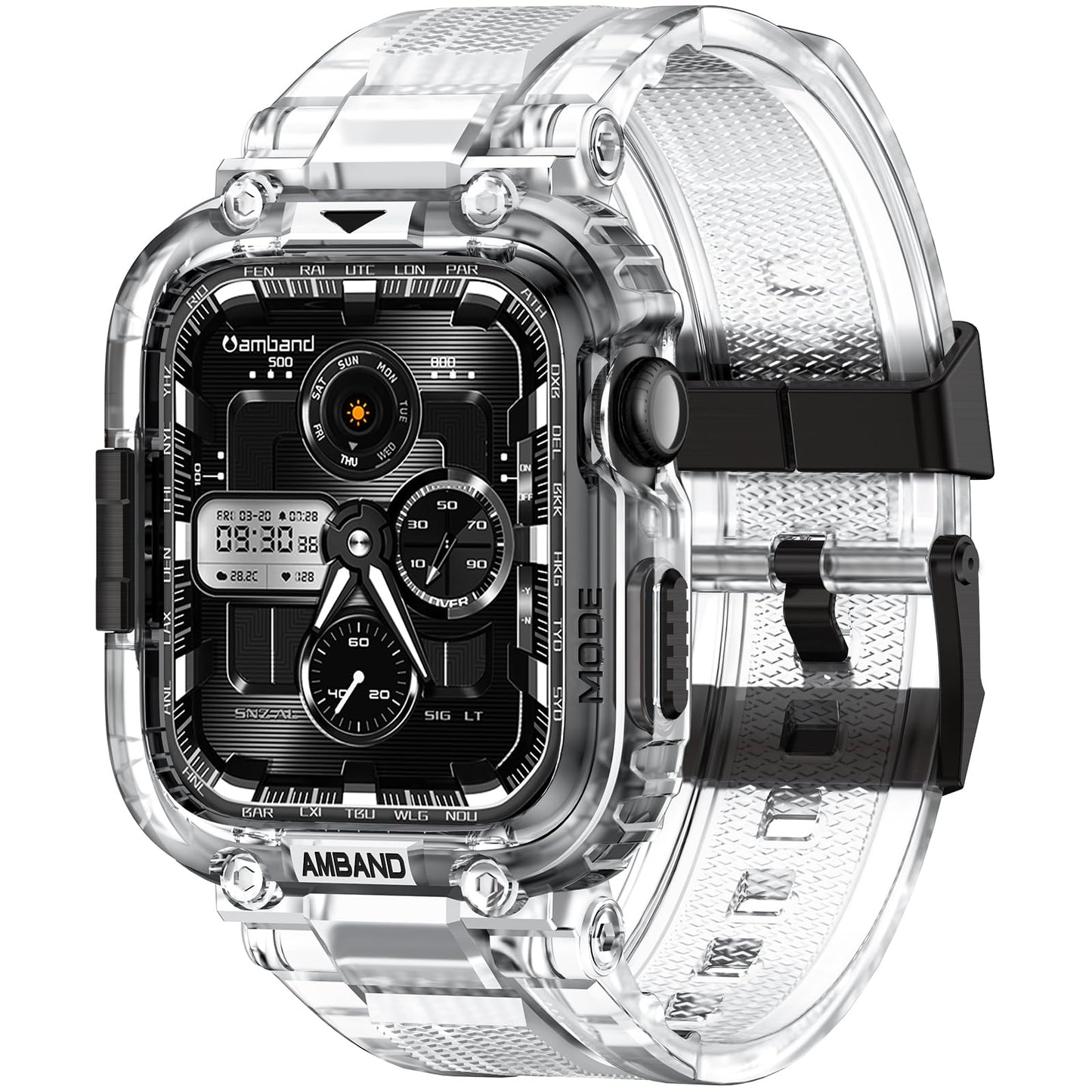 amBand Bands Compatible with Apple Watch 9/8/7/6/5/4 & SE 3/2/1 45mm/44mm Case for Men, M1 Sport Series Rugged Case Protective Cover for iWatch SE3/SE2/6/SE/5/4 44/45 mm Men Black