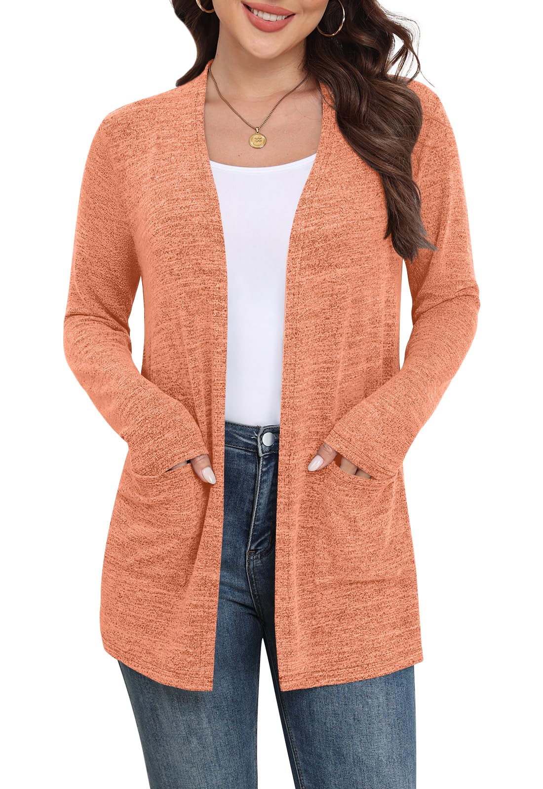 Yincro Women Lightweight Cardigan Long Sleeve Open Front with Pockets S-3XL