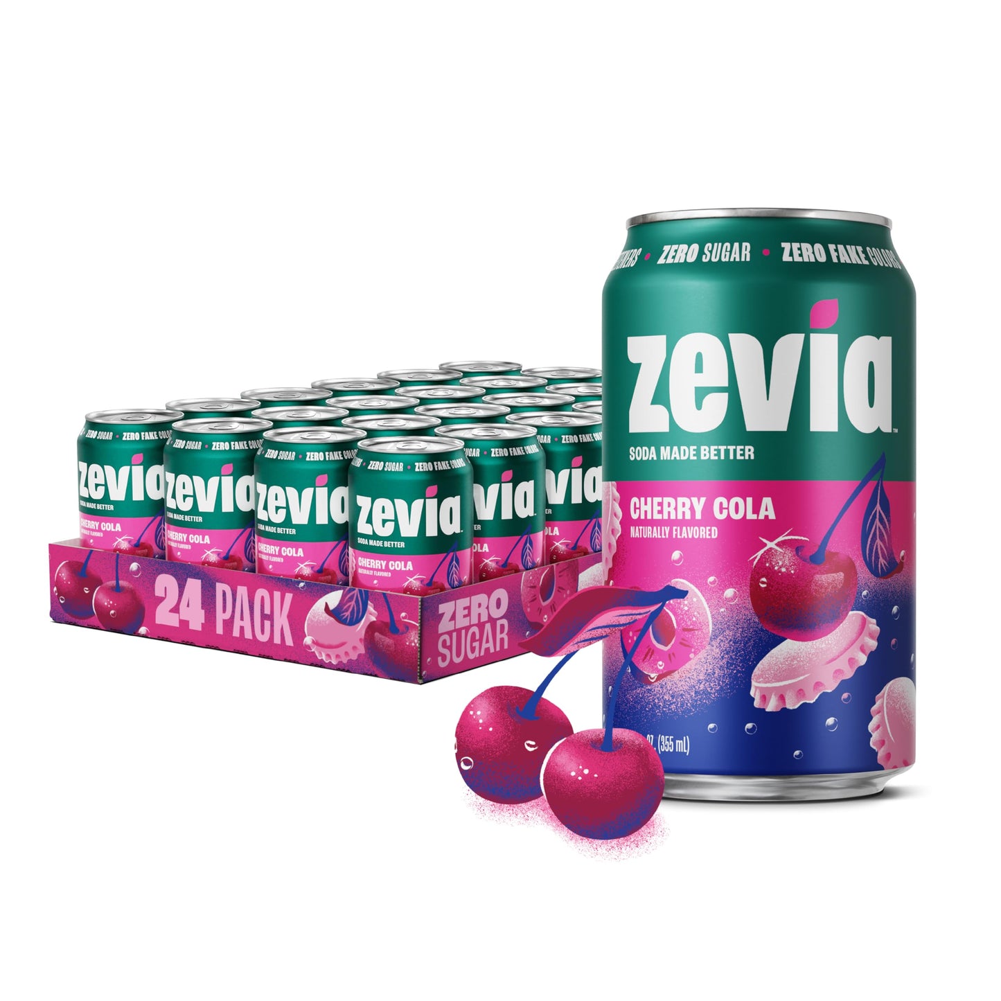 Zevia Zero Sugar Soda, Cola, 12 oz Cans (24-Pack) – Naturally Sweetened, Zero Calorie Sugar Free Soda - Non-GMO Project Verified, Gluten-Free, Vegan