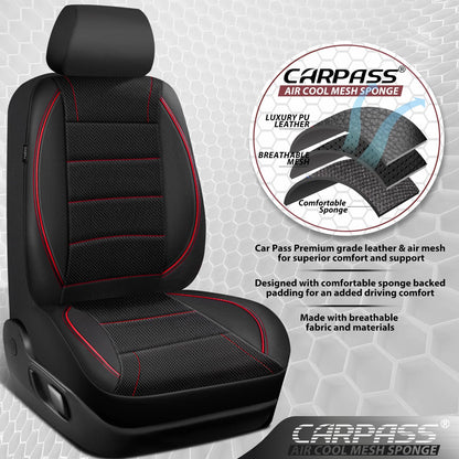 CAR PASS Universal FIT Piping Leather Car Seat Cover, for suvs,Van,Trucks,Airbag Compatible,Inside Zipper Design and Reserved Opening Holes (Full Set, Black and Red)