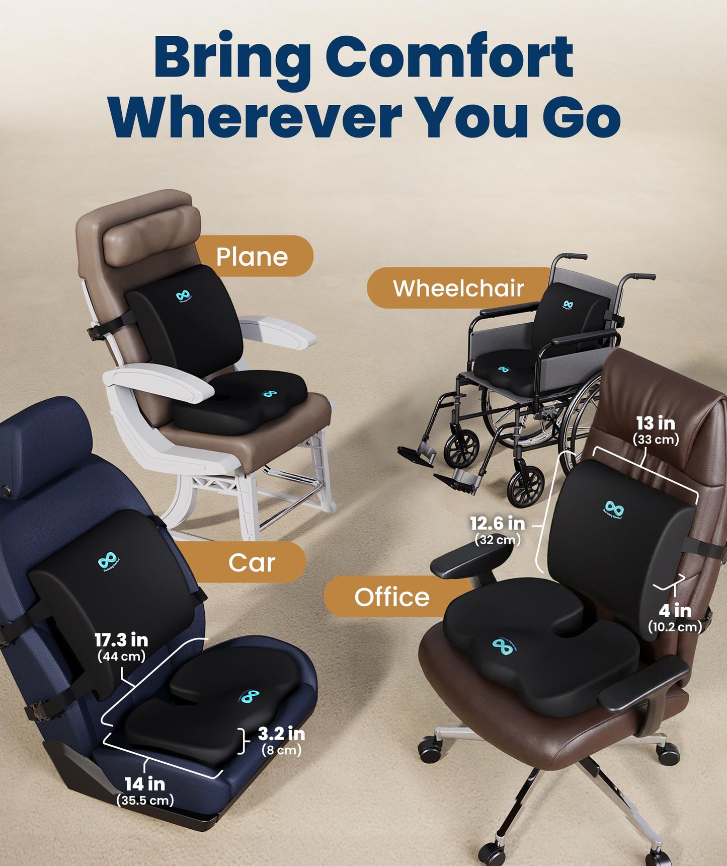 Everlasting Comfort Doctor Recommended Memory Foam Seat Cushion for Office Chairs & Car - Ergonomic Office Desk Accessories - Cushions for Tailbone Pain Relief, Sciatica (Black, Large)