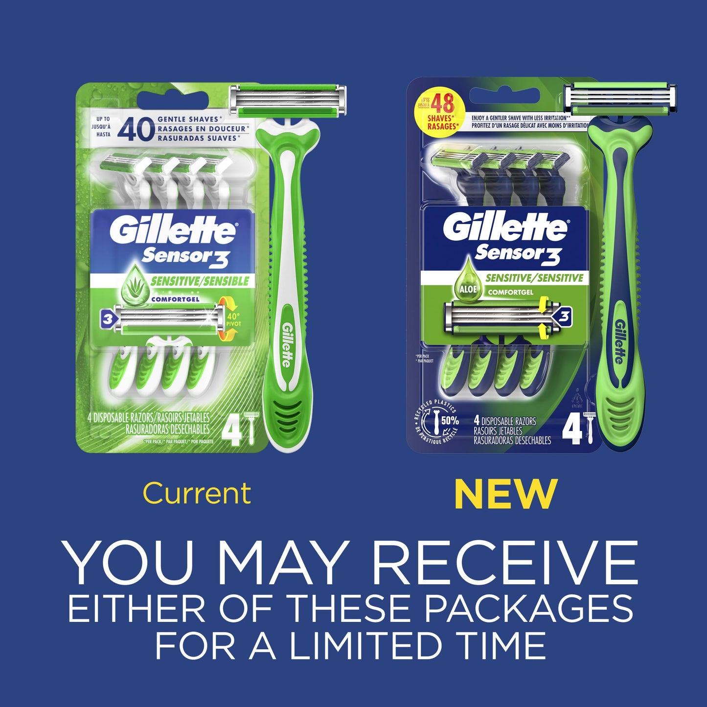 Gillette Sensor3 Sensitive Men's Disposable Razor, 1 Razor - Case of 36