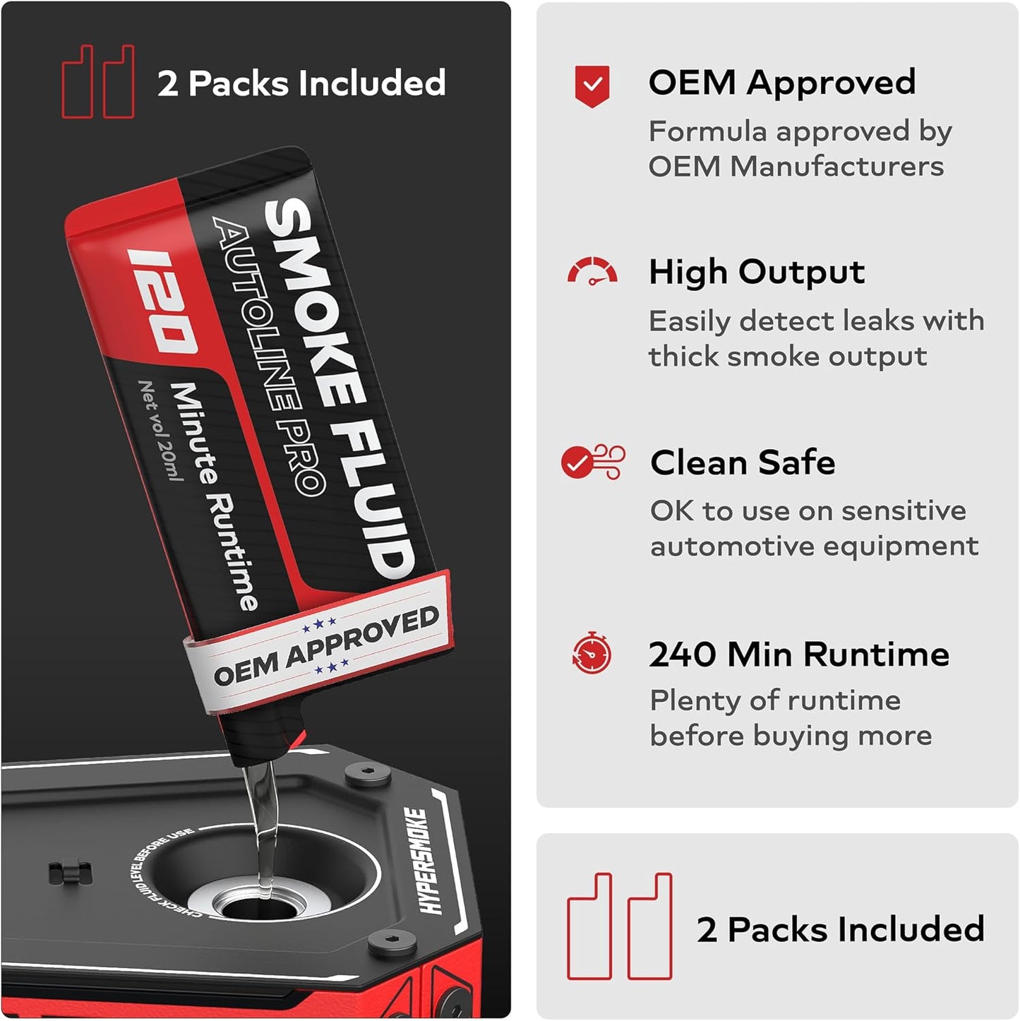 AutoLine Pro HyperSmoke™ Automotive Smoke Machine EVAP Vacuum Leak Tester – Adjustable Pressure – OEM Approved Smoke Fluid – Built-in Air Compressor Motor – Includes Cone and Gas Cap EVAP Adapter.
