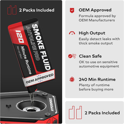 AutoLine Pro HyperSmoke™ Automotive Smoke Machine EVAP Vacuum Leak Tester – Adjustable Pressure – OEM Approved Smoke Fluid – Built-in Air Compressor Motor – Includes Cone and Gas Cap EVAP Adapter.