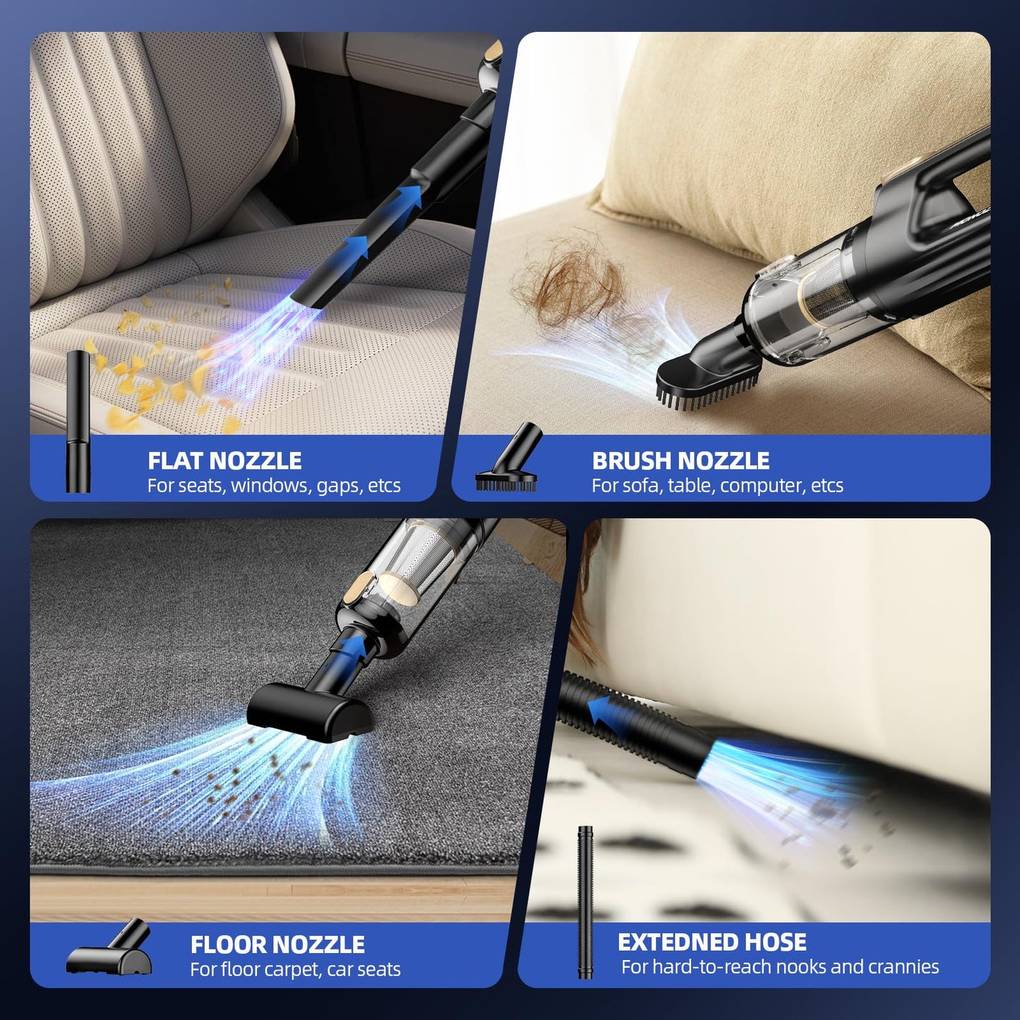 MONOZEL Car Vacuum Portable Cordless, 18000Pa 2 in 1 Vacuum Cleaner&Air Duster, 130W Brushless Motor Handheld Vacuum Cordless with 7800mAh Battery, LED Light, Multi-Nozzles for Car, Home, Office, Pet