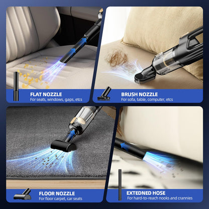 MONOZEL Car Vacuum Portable Cordless, 18000Pa 2 in 1 Vacuum Cleaner&Air Duster, 130W Brushless Motor Handheld Vacuum Cordless with 7800mAh Battery, LED Light, Multi-Nozzles for Car, Home, Office, Pet