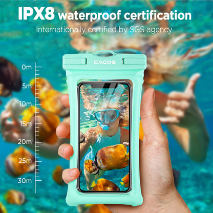 CACOE Floatable Waterproof Phone Pouch 2 Pack Up to 7.0",White+Blue