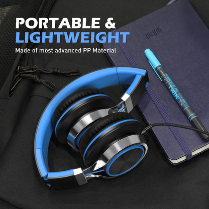 AILIHEN C8 Kids Wired Headphones with Mic for School, 3.5mm Jack, BlackBlue