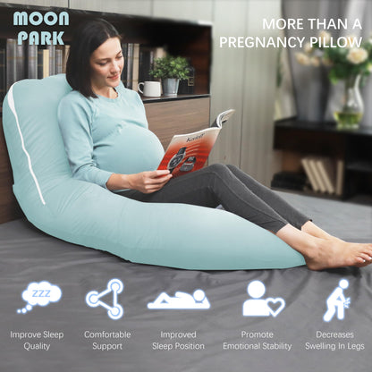 MOON PARK Pregnancy Pillows for Sleeping - U Shaped Full Body Maternity Pillow with Removable Cover - Support for Back, Legs, Belly, HIPS - 65 Inch - Aquamarine